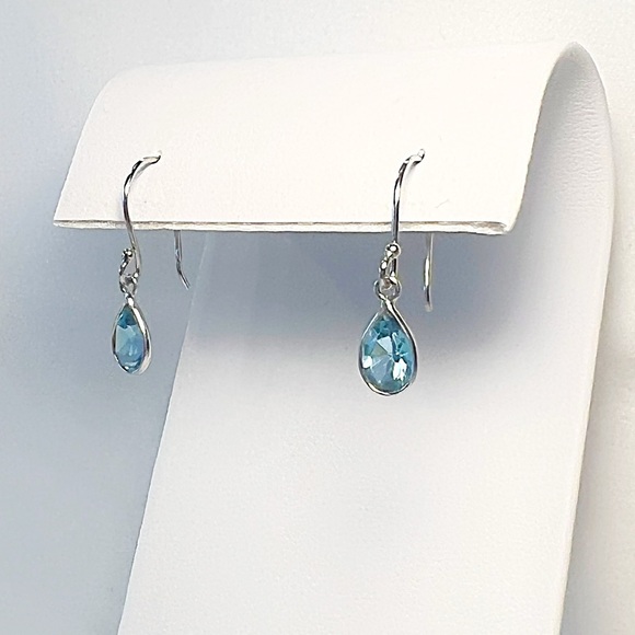 Pear Shaped Blue Topaz Dangle Earrings in 925 Sterling Silver - Picture 2 of 3